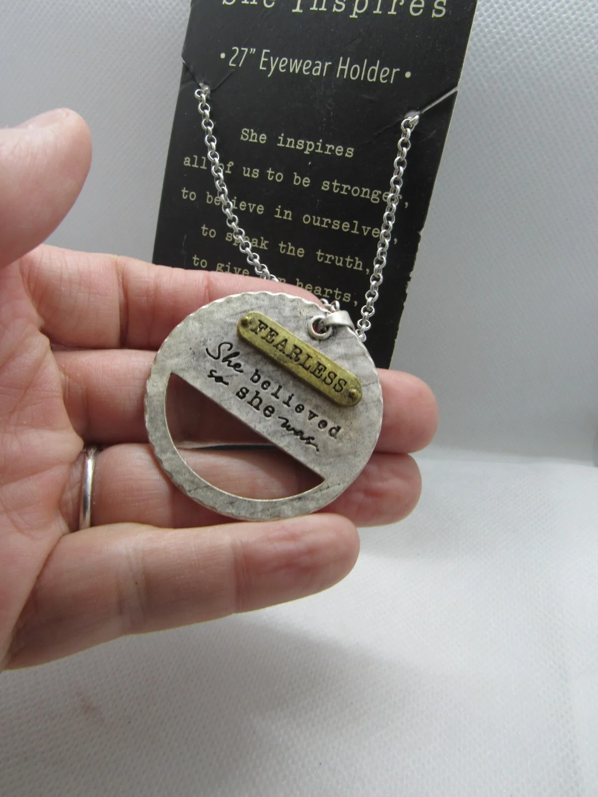 DEMDACO Inspirational Fearless She believed so she eyeglass holder Necklace 3