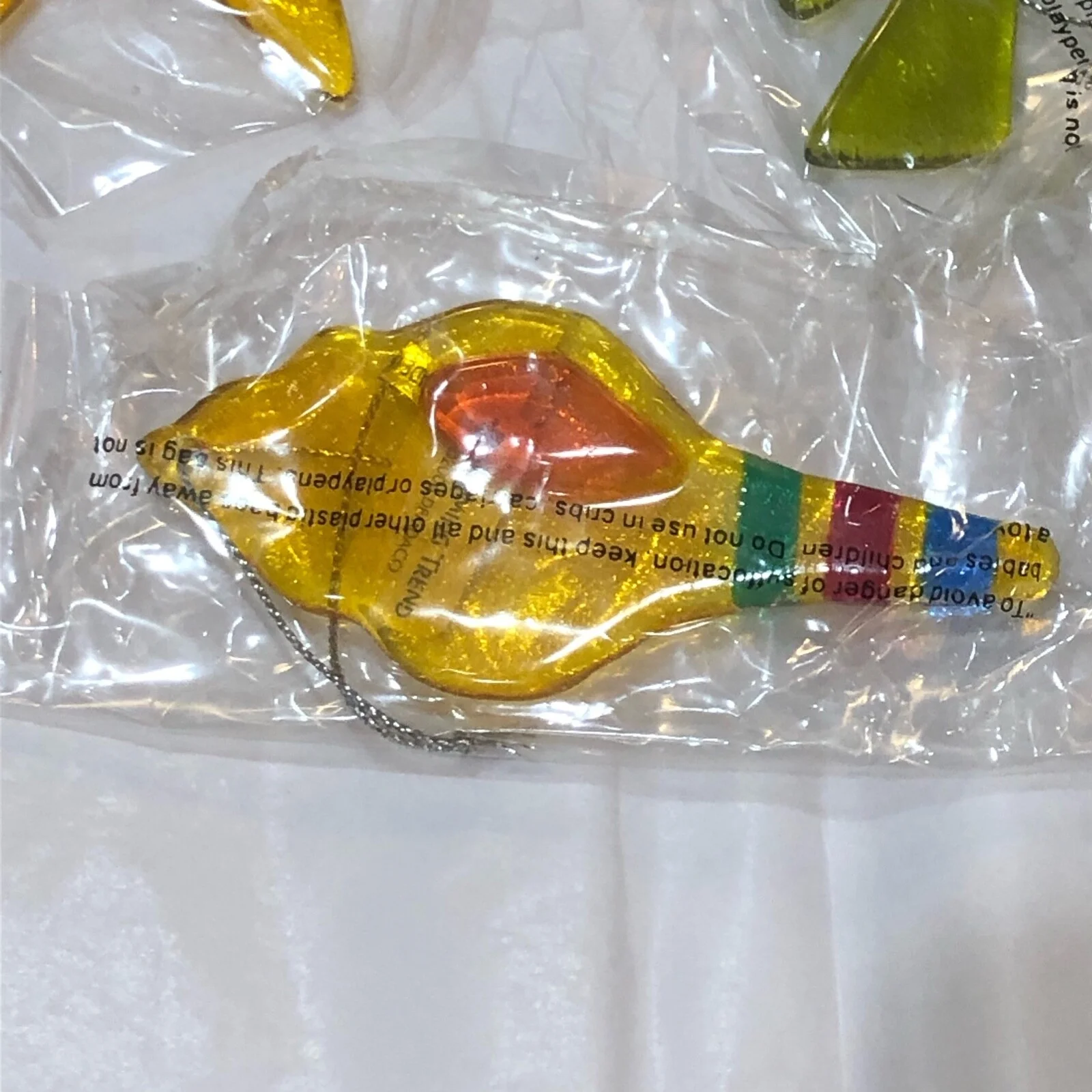 Set of 3 DEMDACO Fused Glass Ornaments 3" - 3.25" Shell, Palm & Starfish NEW 4
