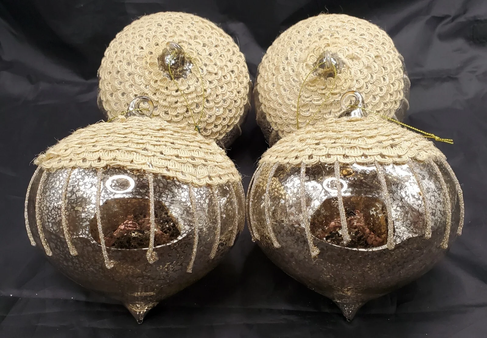 Set Of 4 Large Mercury Glass Decorated Ornaments 6" Silvestri by Demdaco 4